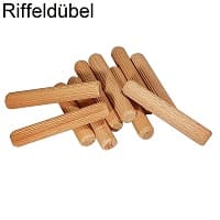 Riffeldübel in Buche, Eiche, Mahagoni und Padouk